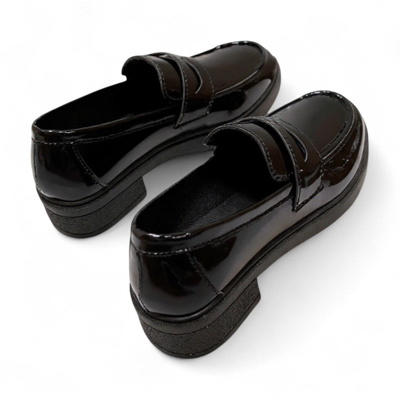 Sleek Fiorella Black Patent Leather Loafers with Glossy Finish