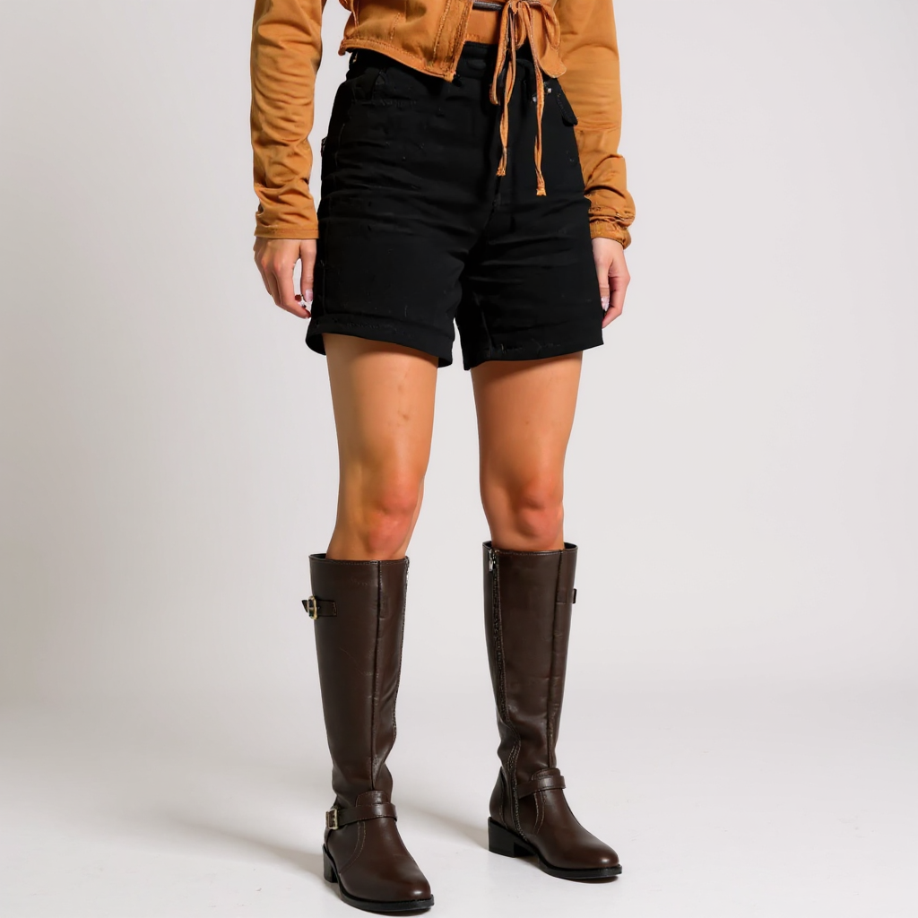 Polished Riding Boots with Gold Buckles