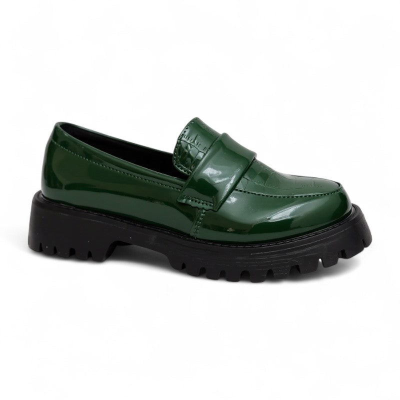 Sleek Patent Loafers with Croc-Embossed Finish