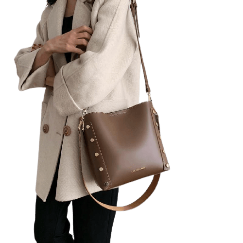Sculpted Synthetic Leather Bucket Bag
