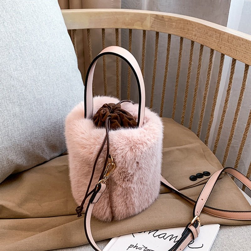 Faux Fur Bucket Bag with Mini Detail