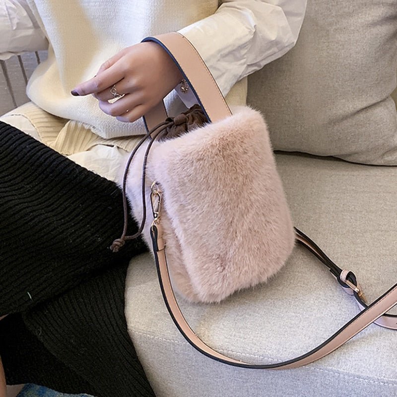 Faux Fur Bucket Bag with Mini Detail