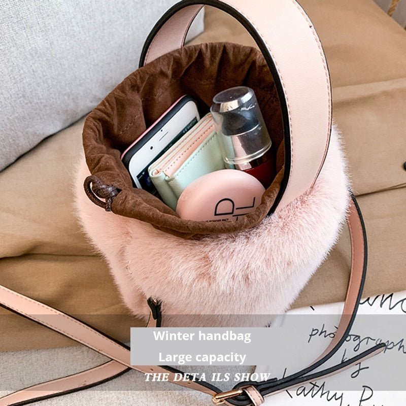 Faux Fur Bucket Bag with Mini Detail