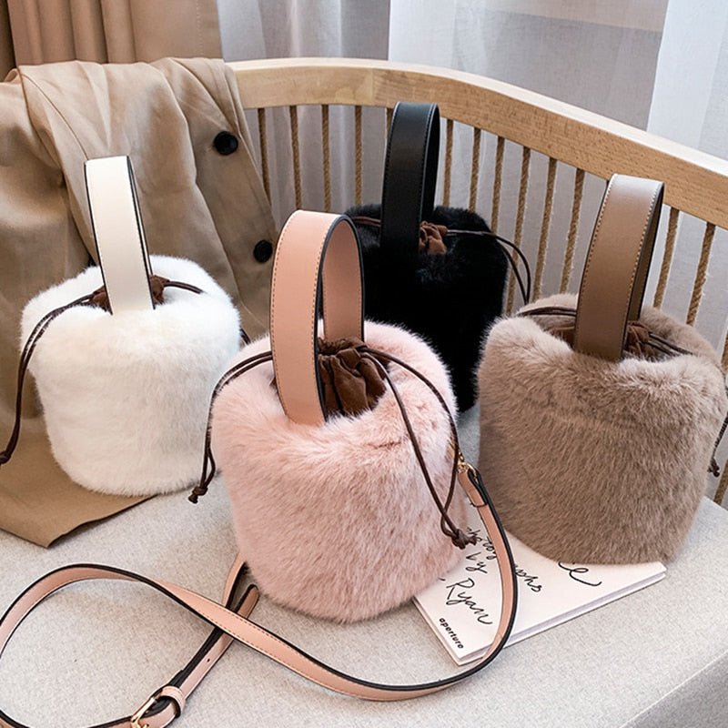 Faux Fur Bucket Bag with Mini Detail