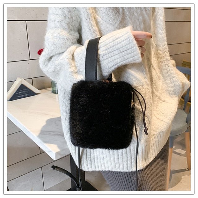 Faux Fur Bucket Bag with Mini Detail