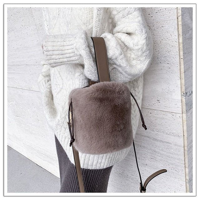Faux Fur Bucket Bag with Mini Detail