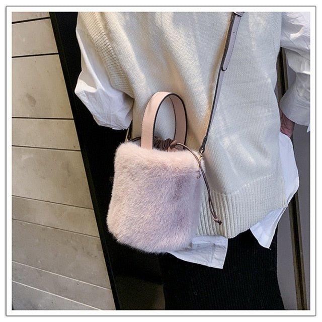 Faux Fur Bucket Bag with Mini Detail