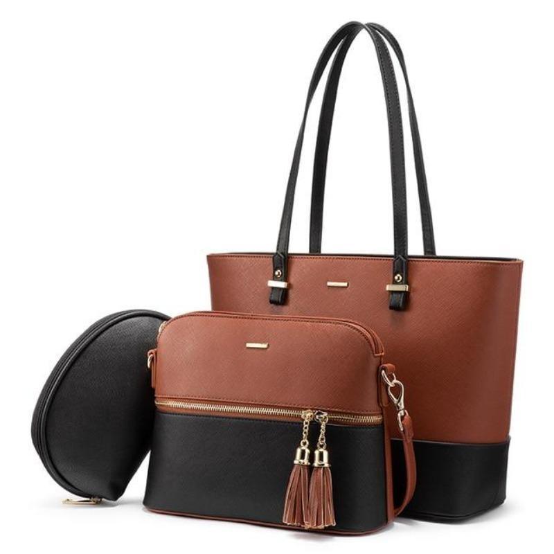 Leather Tote Bag with Mini Detail