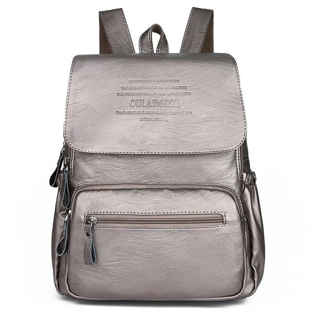 Genuine Leather Backpack with Minimalist Detail
