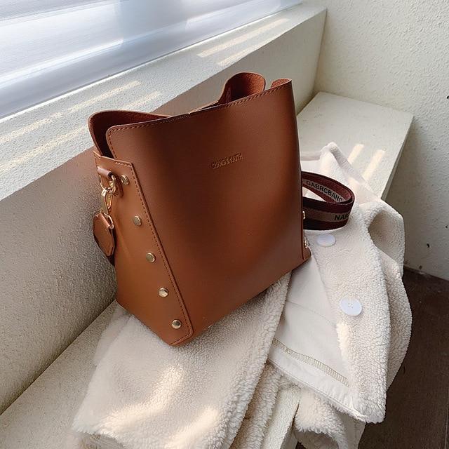 Sculpted Synthetic Leather Bucket Bag