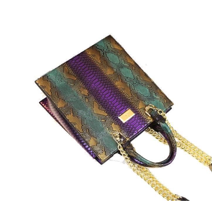 Snake-Effect Genuine Leather Phone Bag