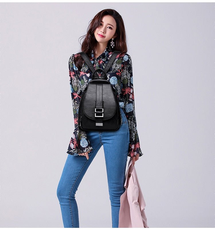 Genuine Leather Backpack with Essential Detail