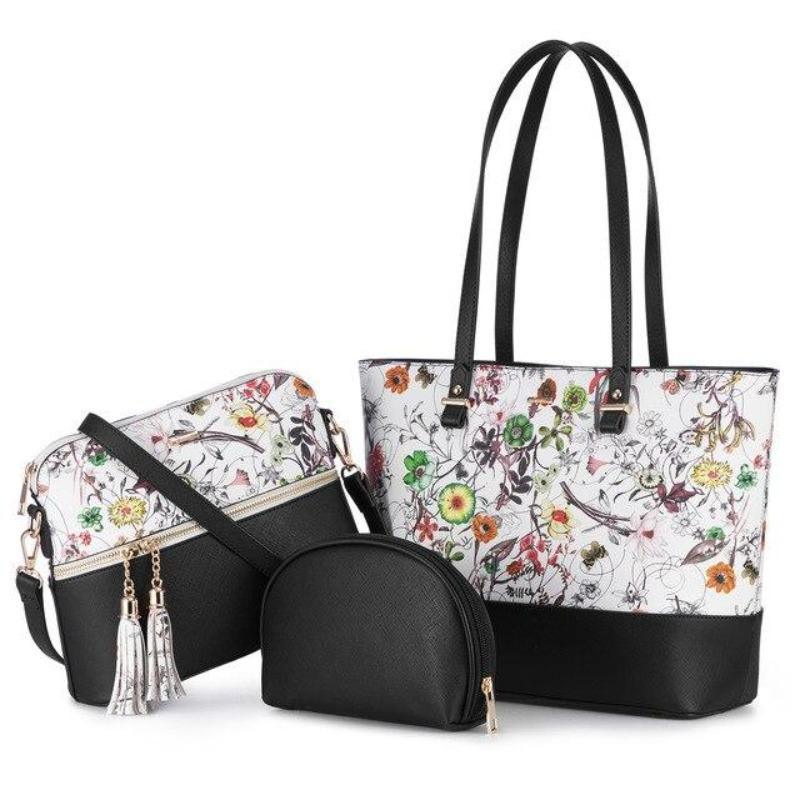 Leather Tote Bag with Mini Detail