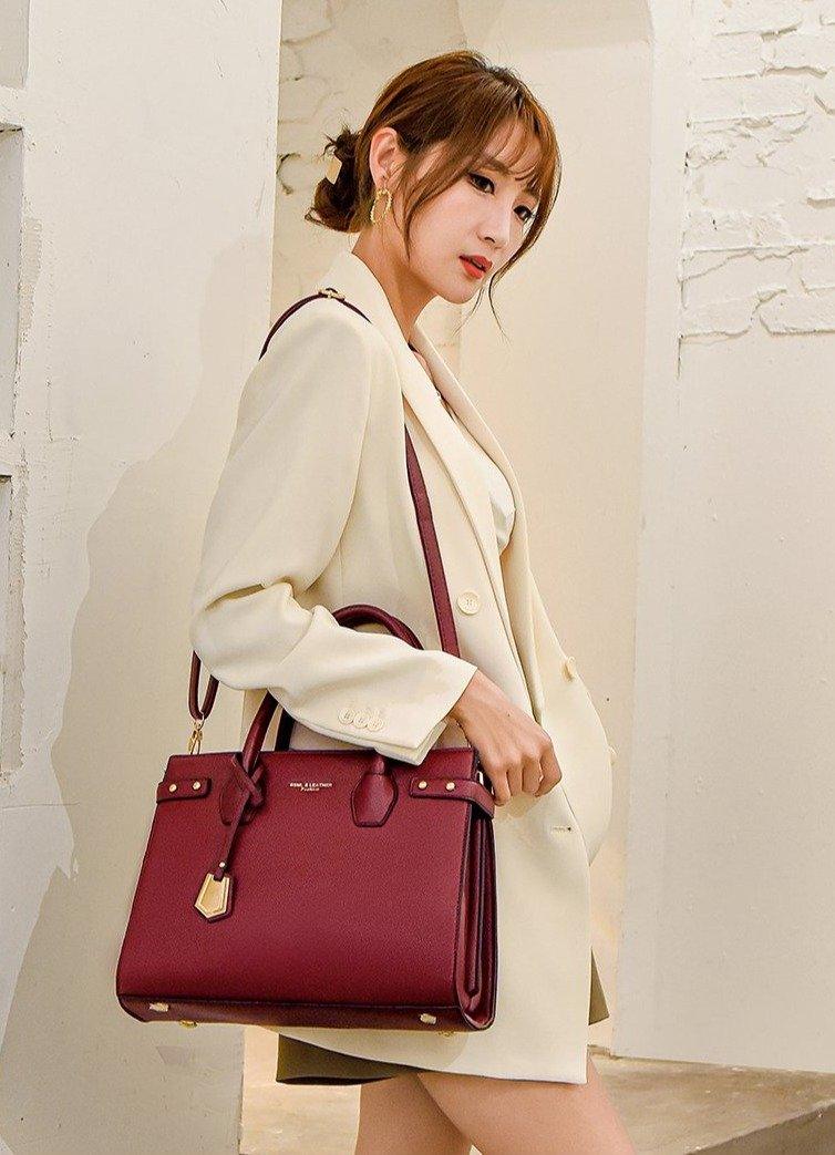 Leather Shoulder Bag with Structured Detail