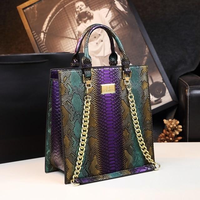 Snake-Effect Genuine Leather Phone Bag