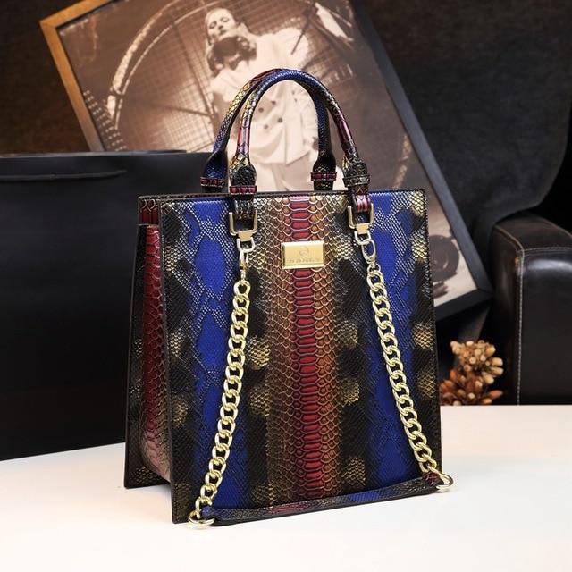 Snake-Effect Genuine Leather Phone Bag