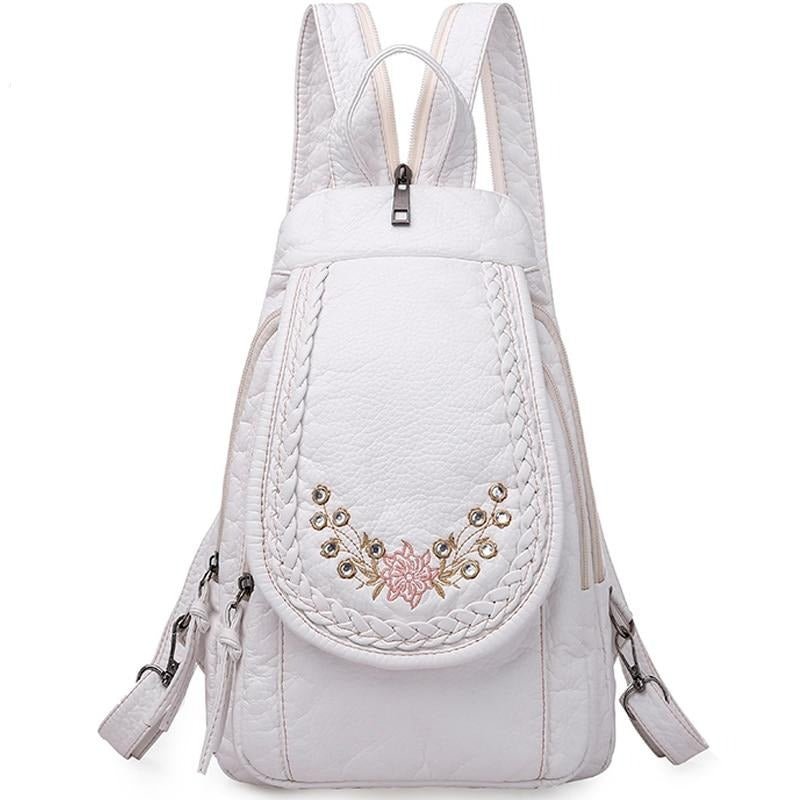 Genuine Leather Backpack with Signature Detail