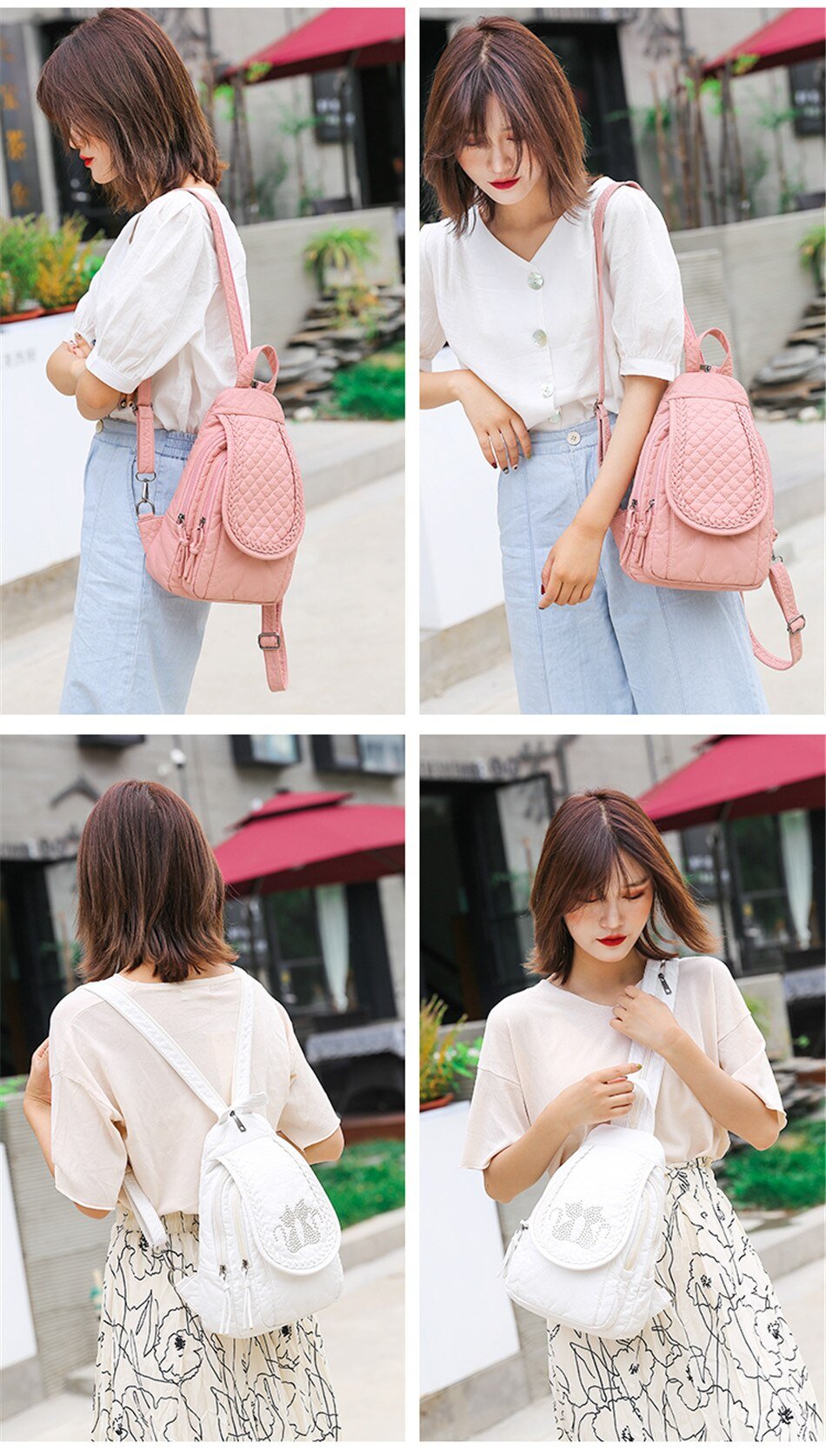 Genuine Leather Backpack with Signature Detail