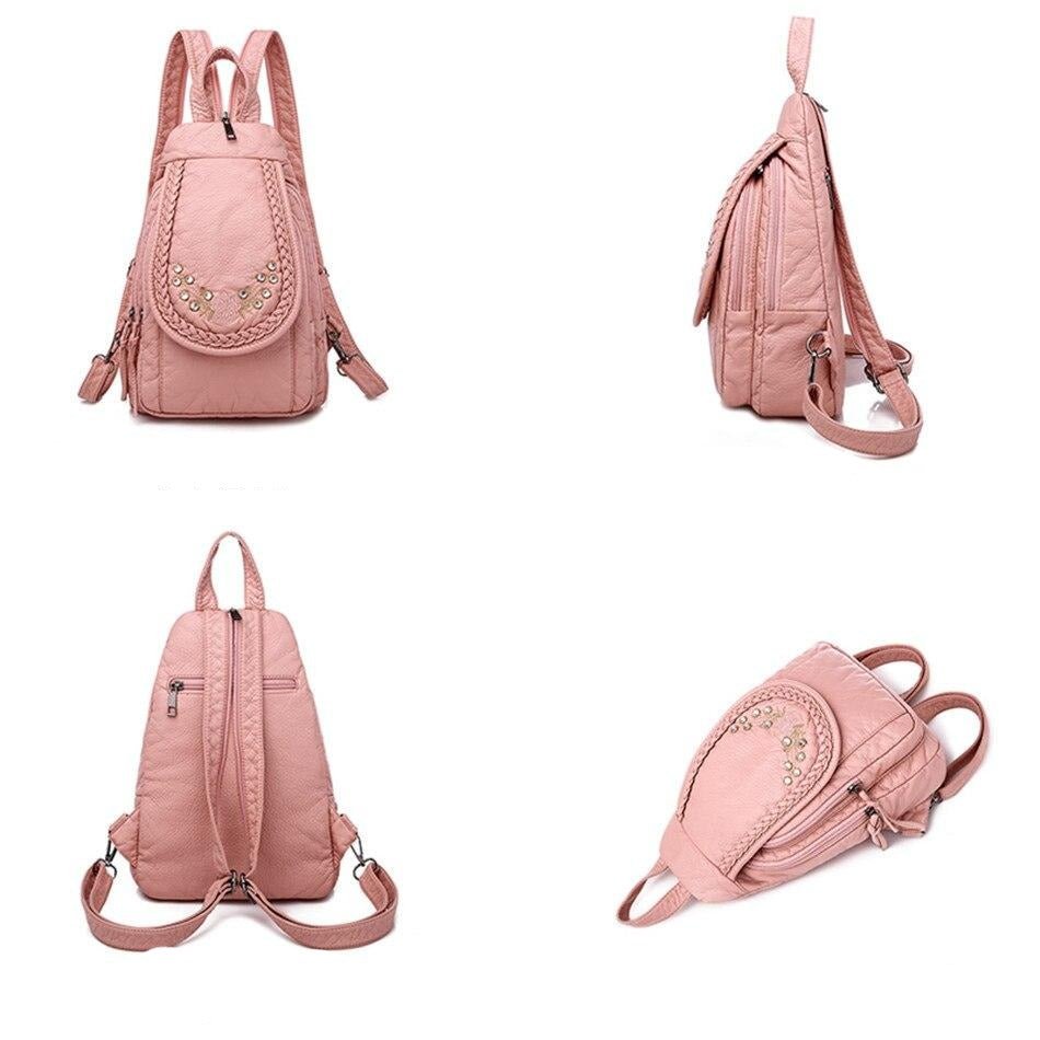 Genuine Leather Backpack with Signature Detail