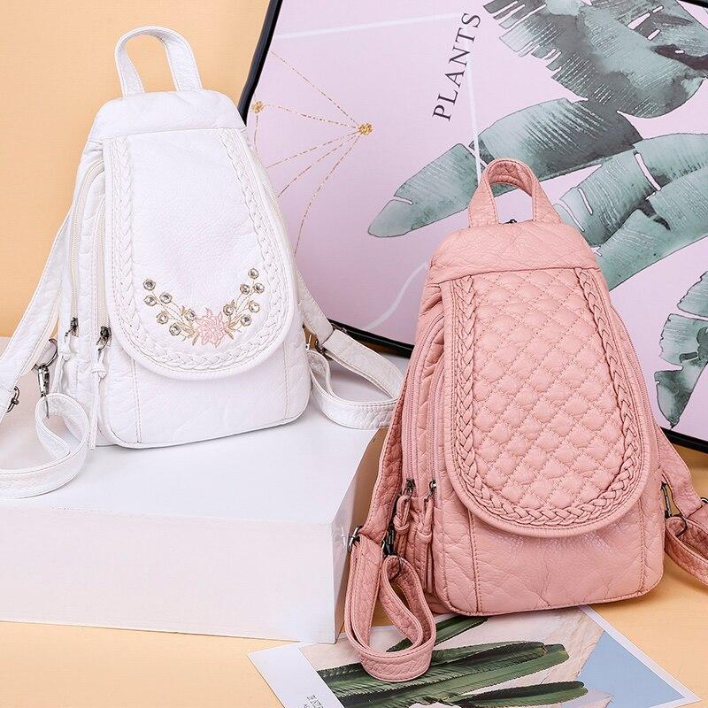 Genuine Leather Backpack with Signature Detail