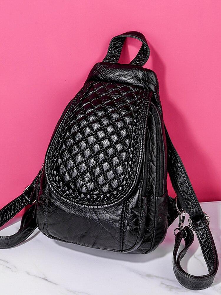 Genuine Leather Backpack with Signature Detail