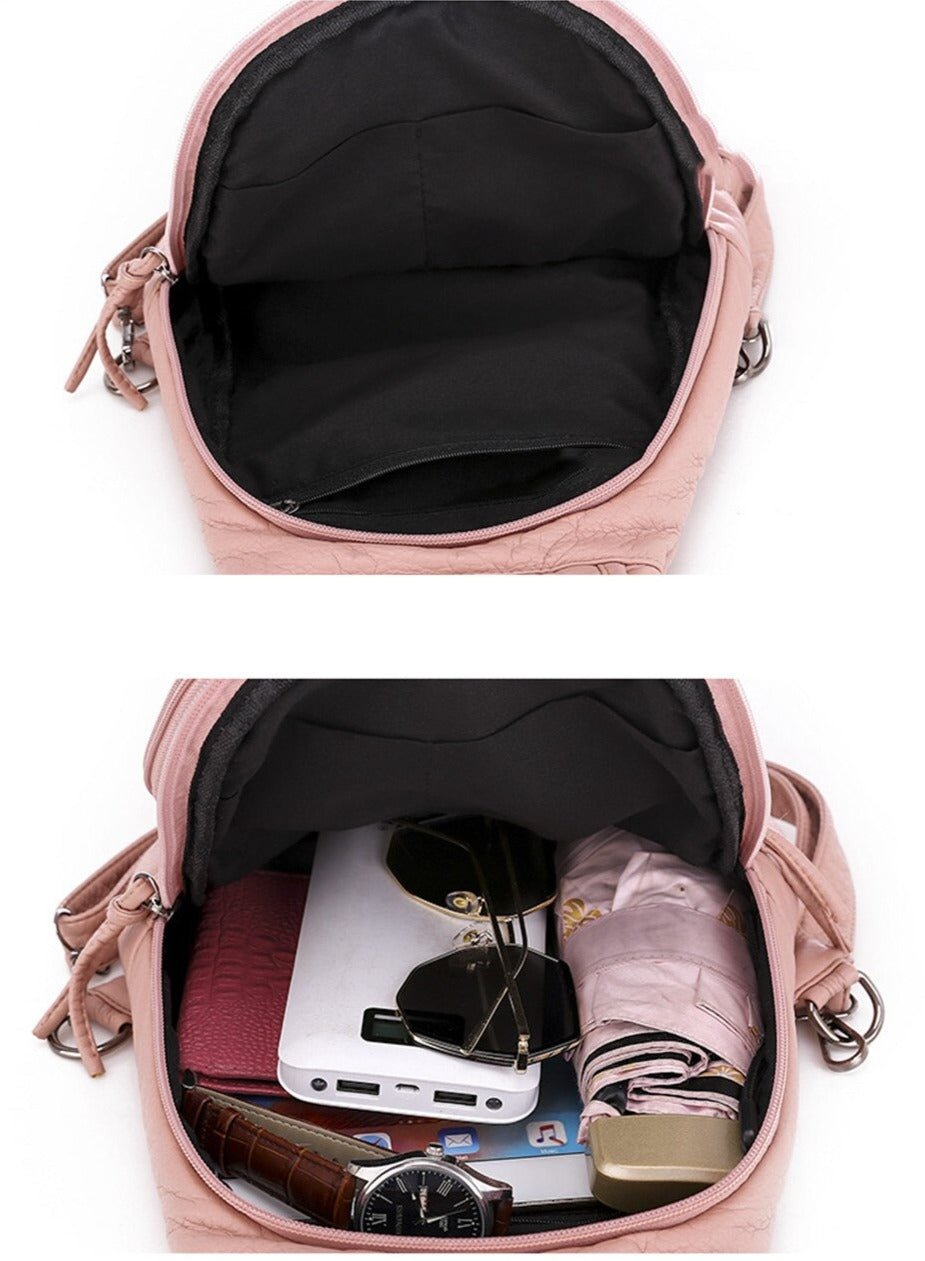 Genuine Leather Backpack with Signature Detail