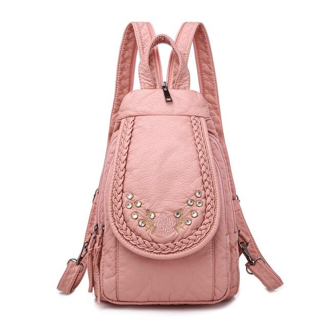 Genuine Leather Backpack with Signature Detail