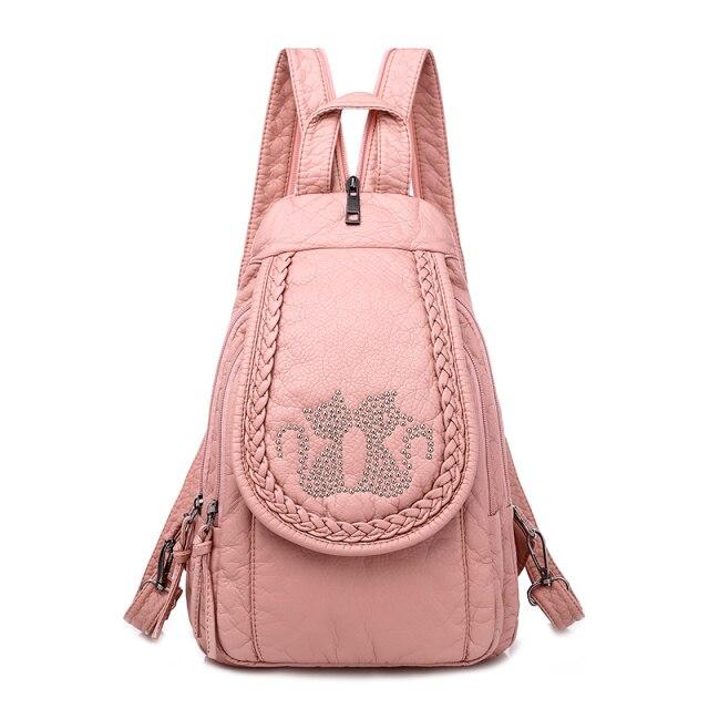 Genuine Leather Backpack with Signature Detail
