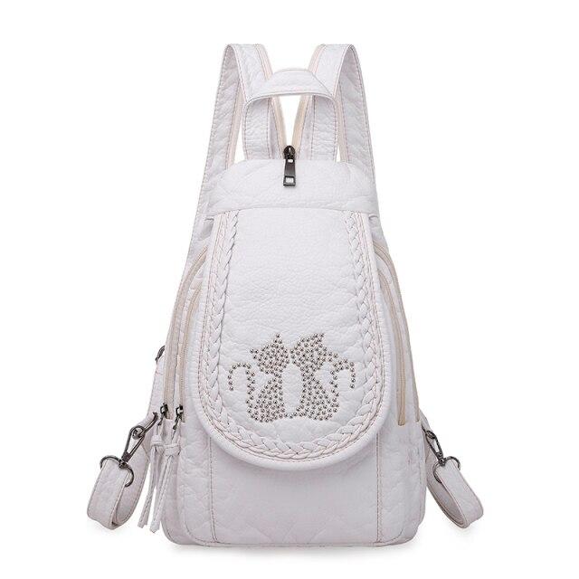 Genuine Leather Backpack with Signature Detail