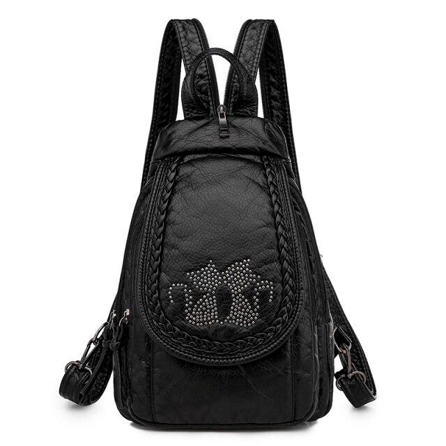 Genuine Leather Backpack with Signature Detail