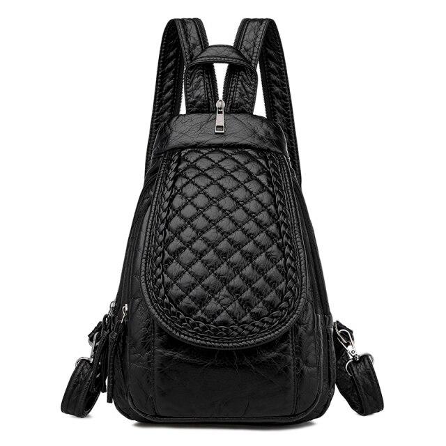 Genuine Leather Backpack with Signature Detail
