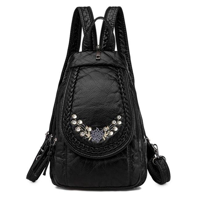Genuine Leather Backpack with Signature Detail
