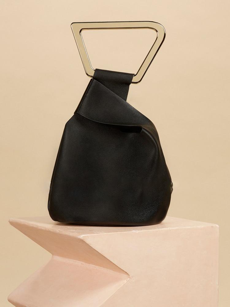 Leather Bucket Bag with Round Detail