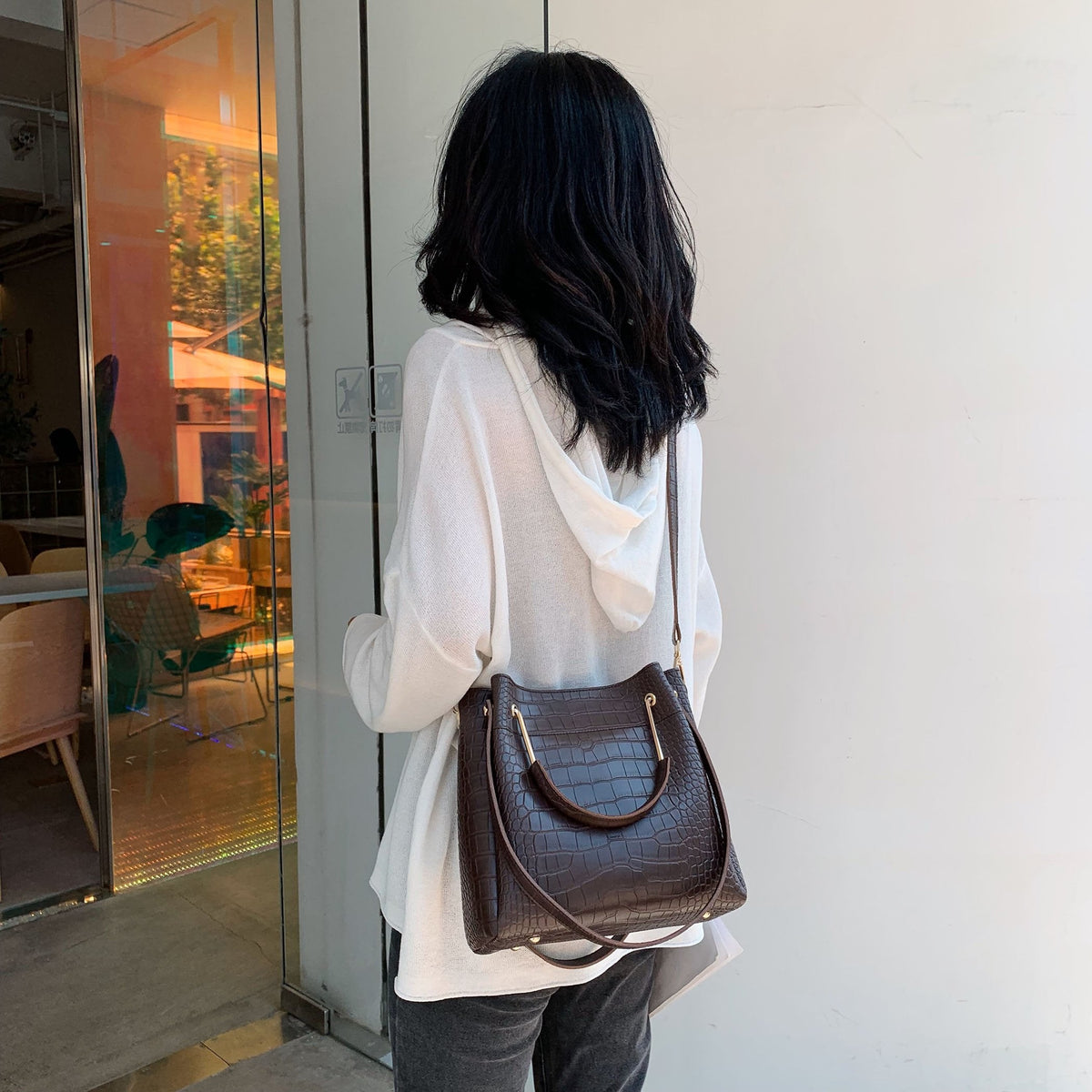 Sculpted Leather Bucket Bag