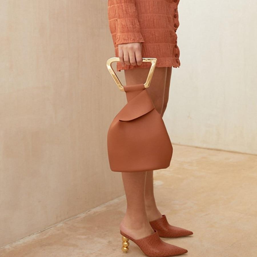 Leather Bucket Bag with Round Detail