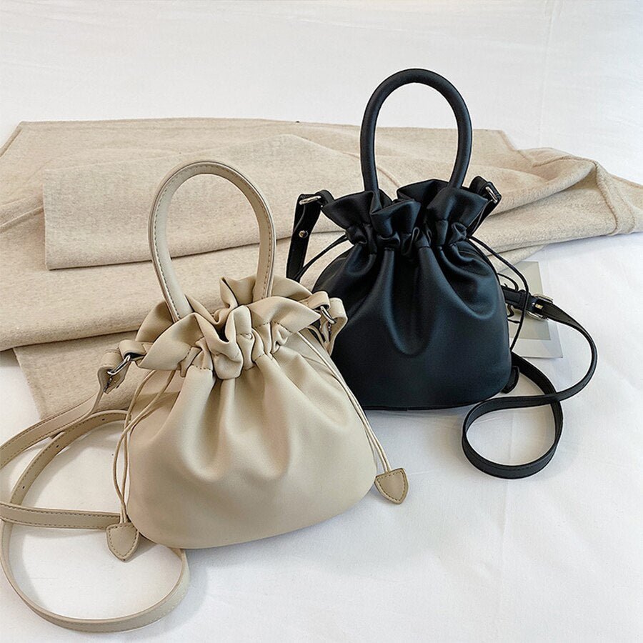 Drawstring Bucket Bag in Leather