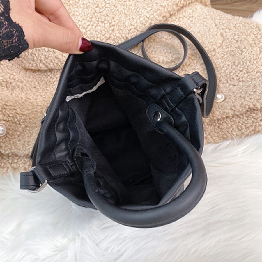 Drawstring Bucket Bag in Leather