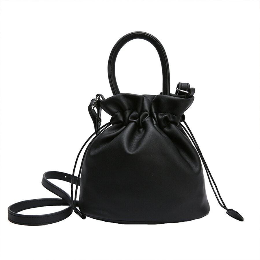 Drawstring Bucket Bag in Leather