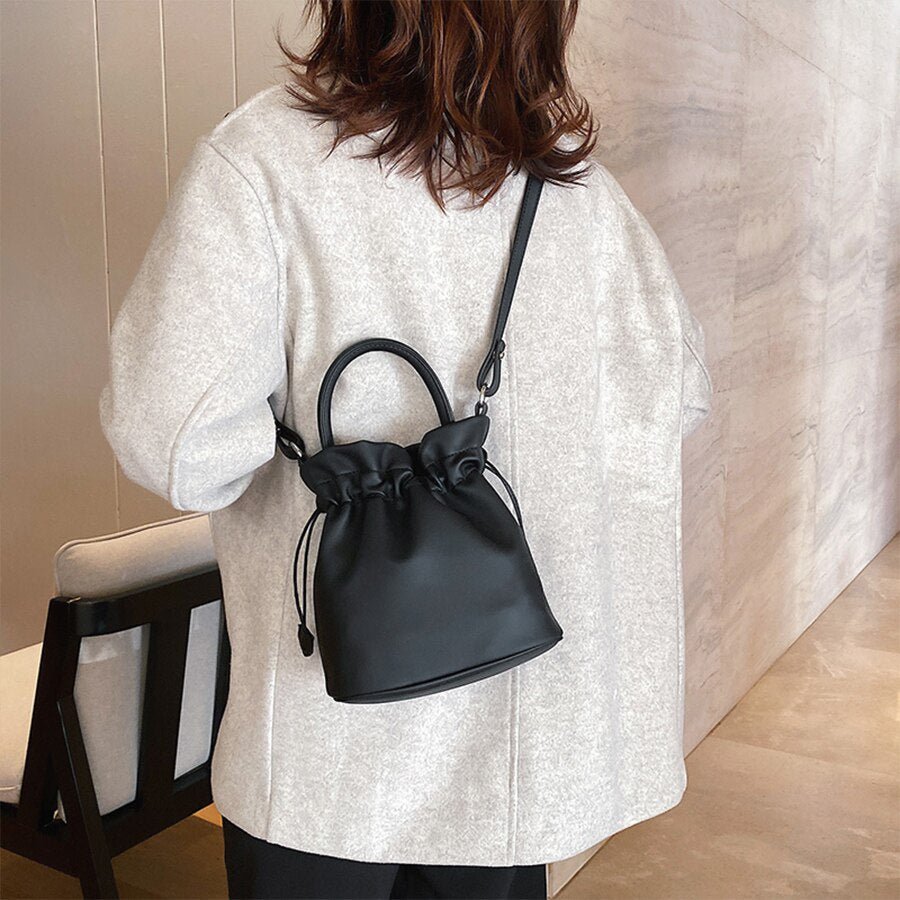Drawstring Bucket Bag in Leather