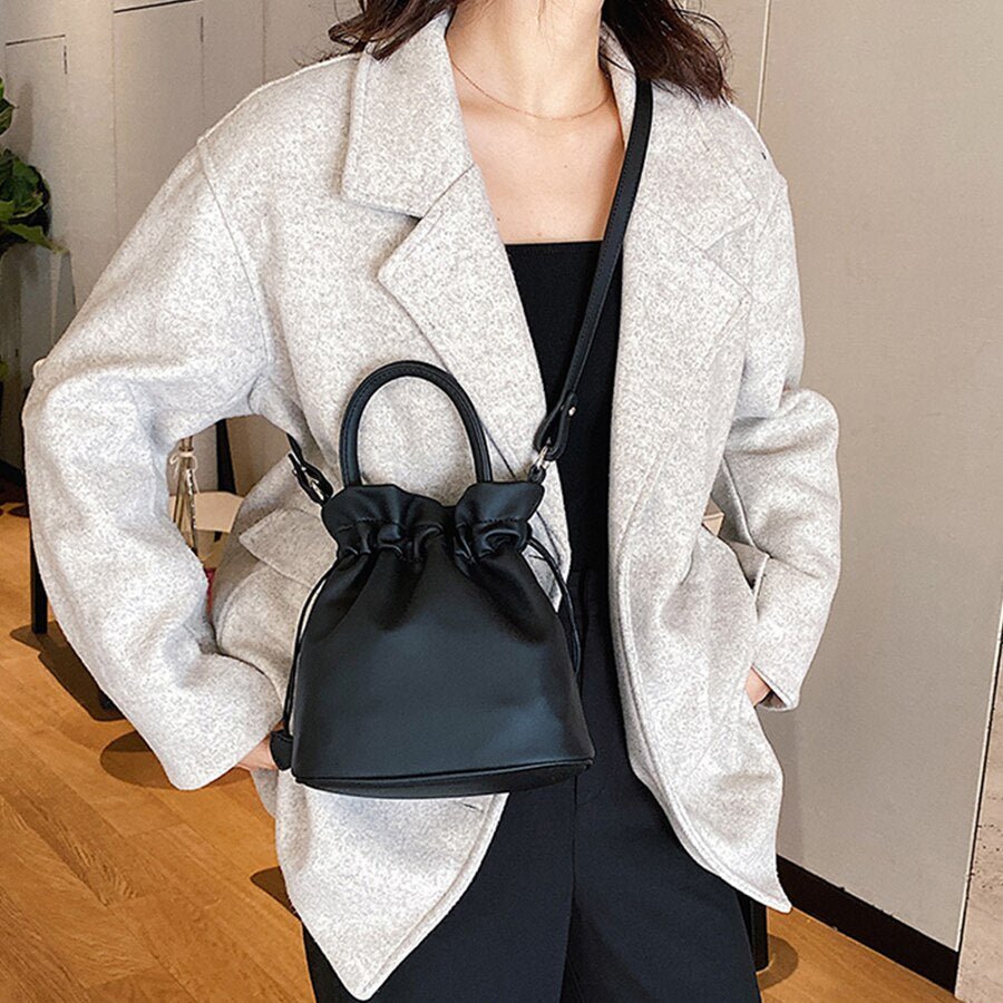 Drawstring Bucket Bag in Leather