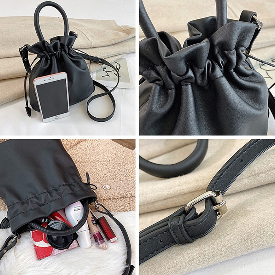 Drawstring Bucket Bag in Leather