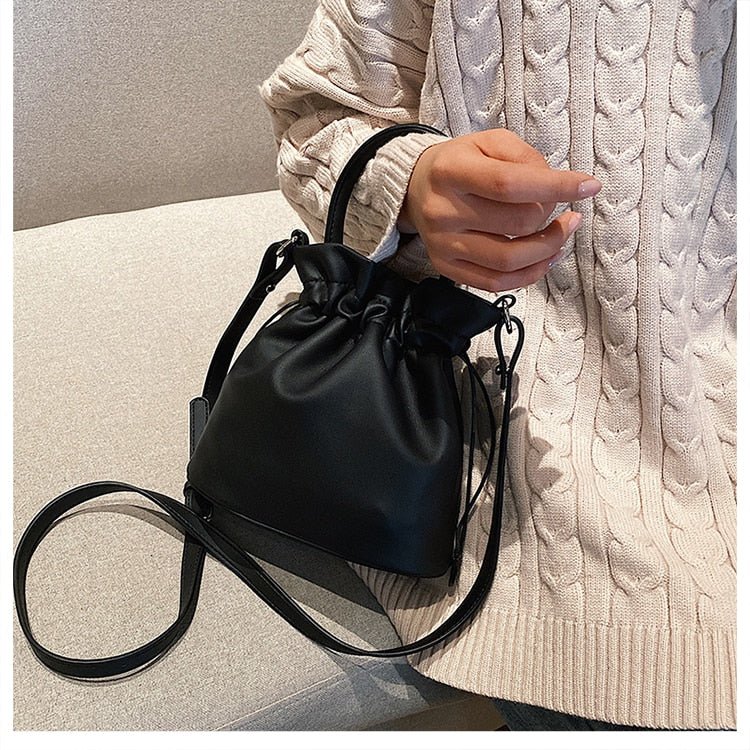 Drawstring Bucket Bag in Leather