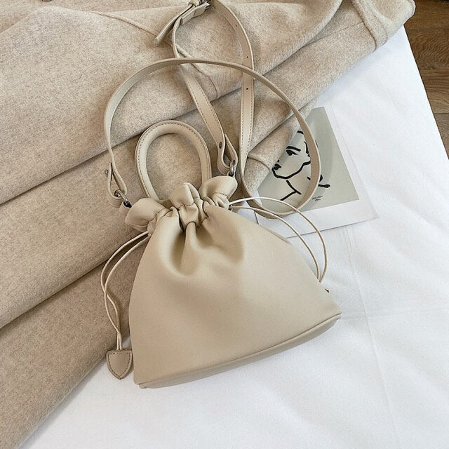 Drawstring Bucket Bag in Leather