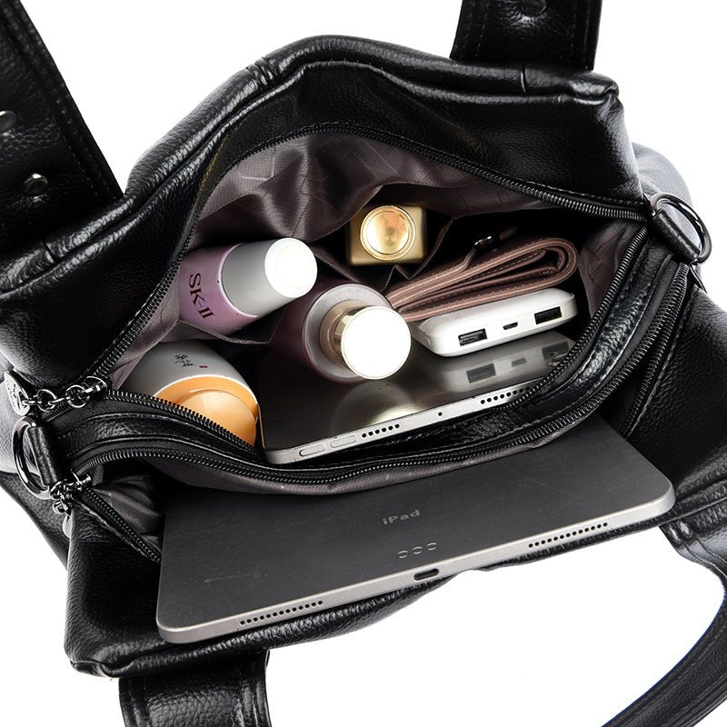 Genuine Leather Bucket Bag with Contemporary Detail