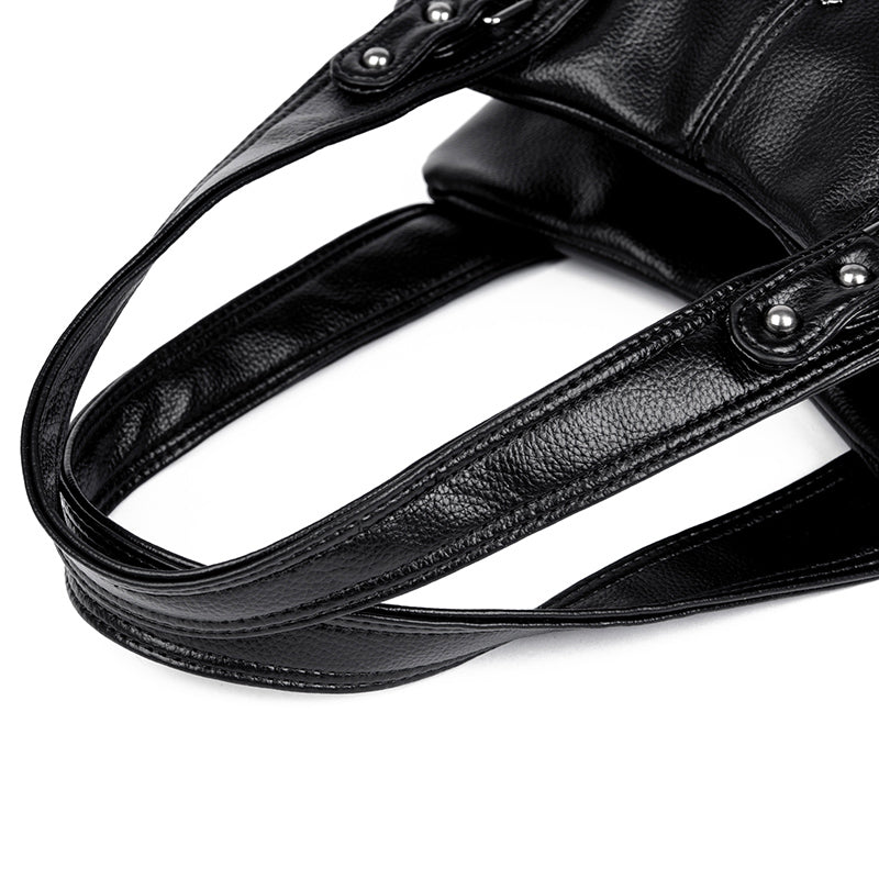 Genuine Leather Bucket Bag with Contemporary Detail