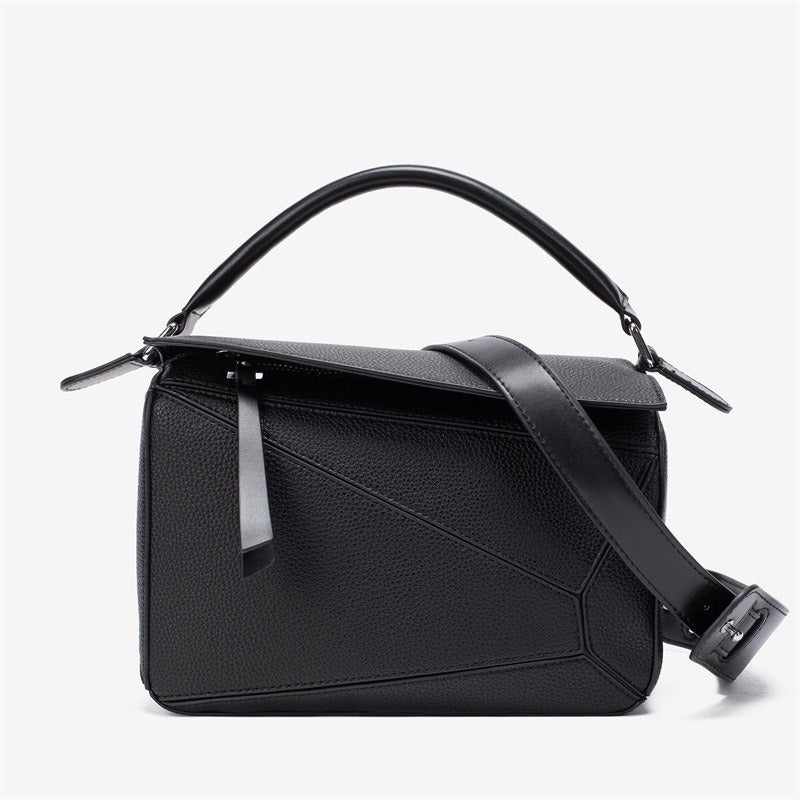 PU Leather Shoulder Bag with Geometric Detail