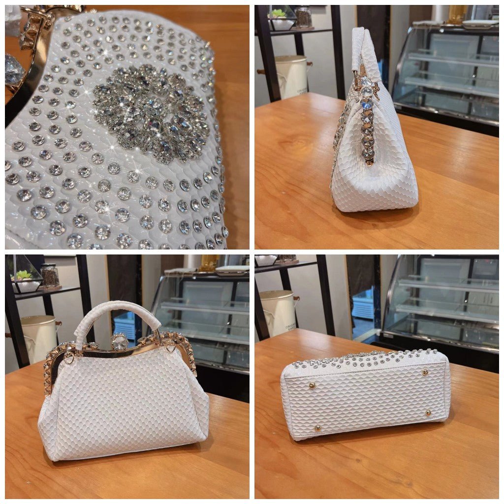 Diamond-Embellished Genuine Leather Messenger Bag