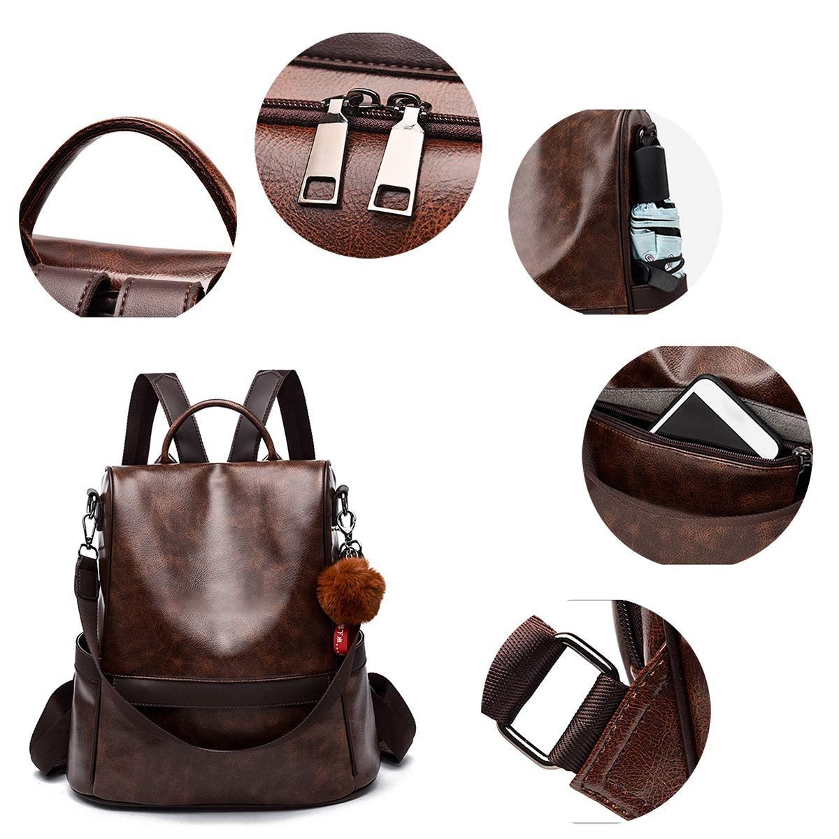 PU Leather Backpack with Essential Detail