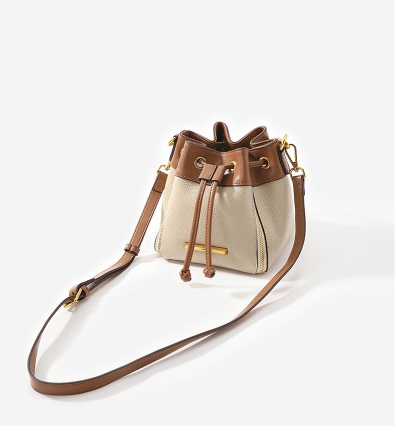 Genuine Leather Bucket Bag with Signature Detail